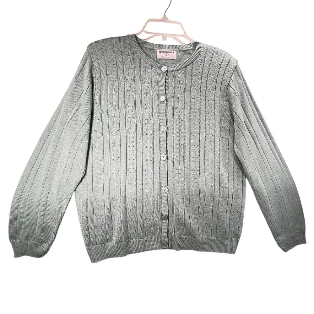 NWT Vtg Alfred Dunner Cardigan Sweater Button Down Blue USA PM Ribbed Knit - Picture 2 of 11